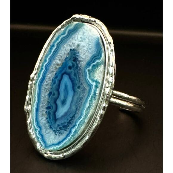 Blue Agate Slice Cuff Silver-tone Bracelet - Picture 3 of 7